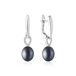 Cercei argint lungi cu perle naturale negre si cristale cu tortita DiAmanti SK21231EL_B-G (Argint 925‰ 2,85 g.)